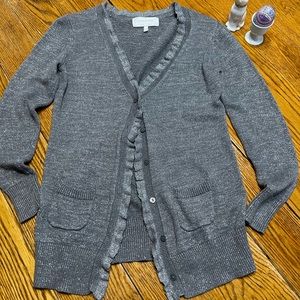 Victoria’s Secret glittery gray/silver cardigan sweater.  Light, size Small.